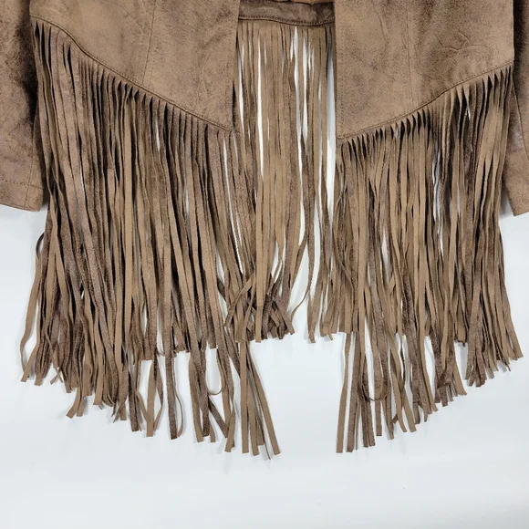 Chicos Faux Leather Fringe Open Front Jacket Women 1 Medium Boho Western Cowgirl - Picture 4 of 12